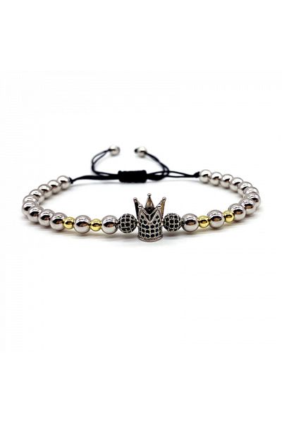 Tessero Luxury stainless steel beaded bracelet, unisex, crown model, 18K gold plated and stone