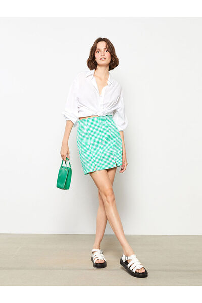 LC Waikiki Rmz Gi̇yi̇m Farkiyla Slim Fit Checkered Embroidered Women's Skirt