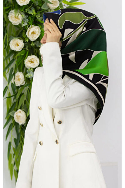 Vissona 100% Twill Silk Leaf Pattern Emerald Green - S μπλε κοβαλτίου Χρώμα 9...