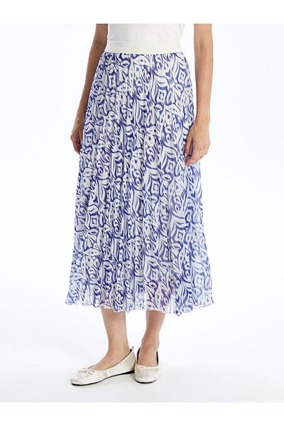 LC Waikiki Lcw Waist Elastic Patterned Chiffon Women's Pleated Skirt Fast Fashion