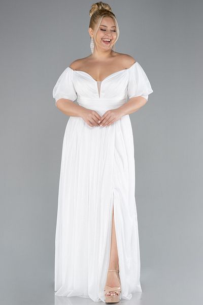 Efelif Boat Neck Short Sleeve Slit Floor-Length Plus Size Evening Dresses Abu39818