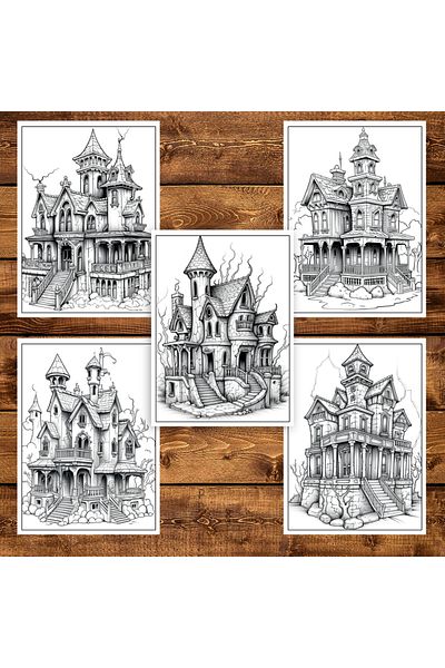 Legendary Gifts Carte de colorat pentru adulti, 50 de ilustratii, Case bantuite