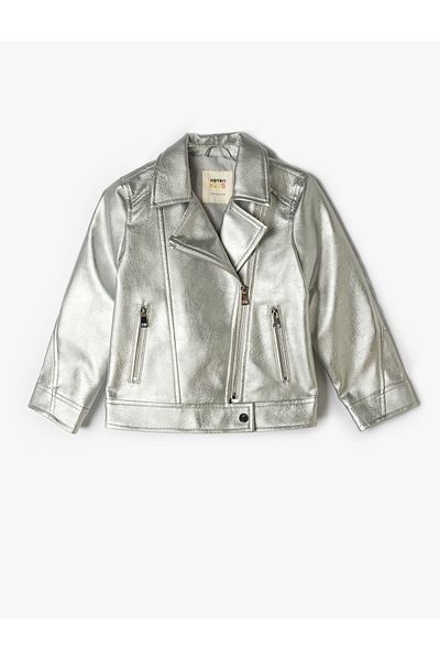 Koton New Season Metallic Shiny Faux Leather Biker Jacket