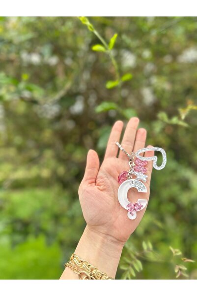 epoksiya حرف C فضي على شكل نجمة VIP حجر إضافي على شكل حرف إيبوكسي سلسلة مفاتي...