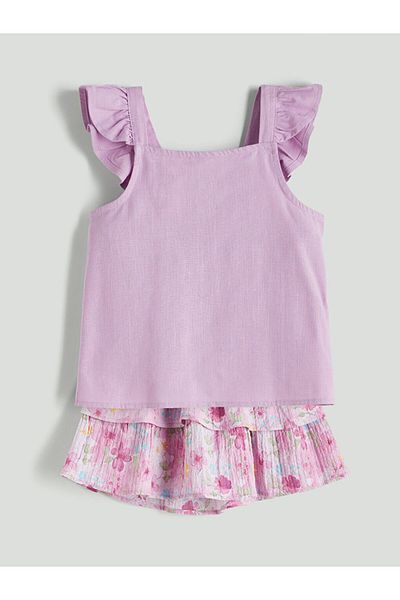 LC Waikiki Lilac Bow Girl's Blouse and Skirt 2-Piece