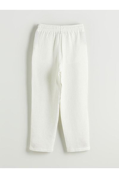 LC Waikiki Women's Striped Linen Look Trousers with Elastic Waist
