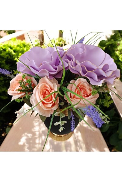 BARITCIOGLU Aranjament de flori mixte din metal negru auriu albastru cobalt ıda