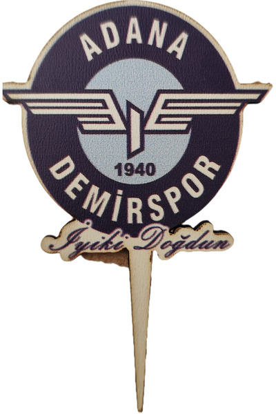 ÇUKUROVA ÜTÜ 10 ΤΕΜ Στολίδι Τούρτας, Σημαία Taraftar Adanademirspor, Με Λογότυπο, Στολίδι Τούρτας Ξύλινο 3 mm