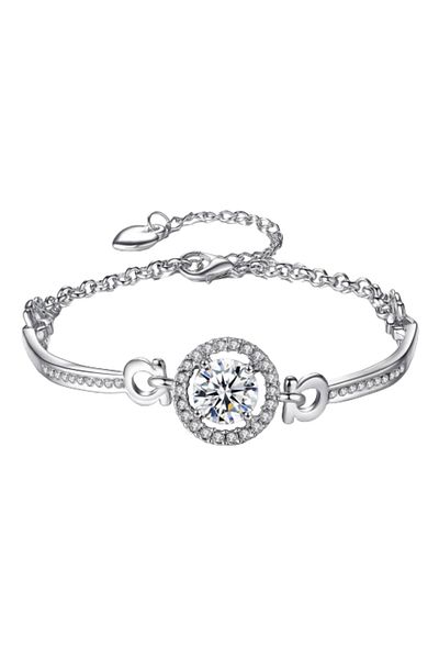 OEM Women's bracelet, crystal and zirconia stones, adjustable size, silver plated