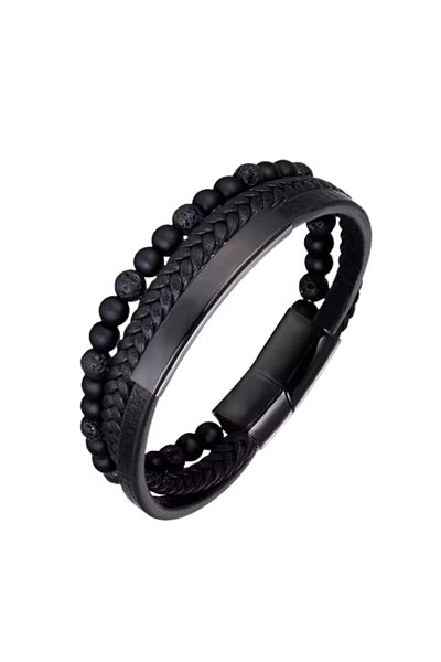 Tessero Natural leather bracelet with multiple strands, plate model, onyx and rock semi-precious stones