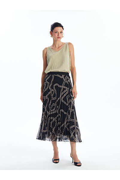 LC Waikiki Fusta plisată din șifon cu model și talie elastică LCW pentru feme...