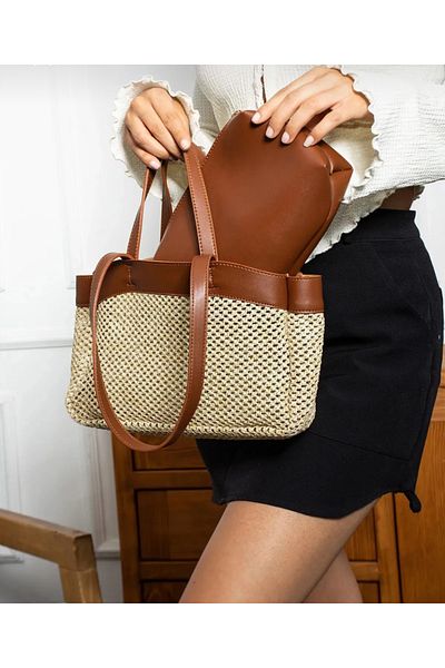 Bagson Geantă de umăr pentru femei Straw Puppy Bag