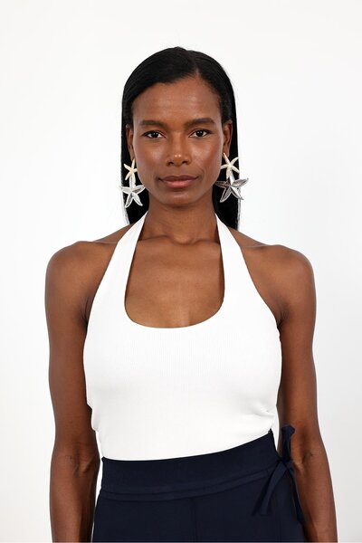 5in1Canpolat White Halter Neck Ribbed Undershirt 25203