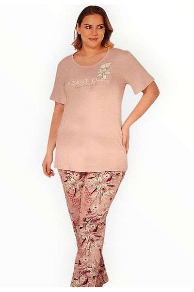 Alperi Plus Size Summer Short Sleeve Women's Pajama Set Powder