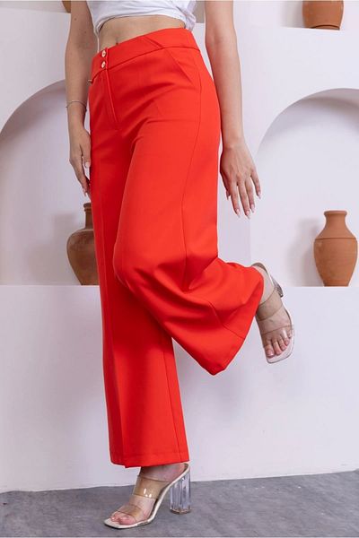 lodmela Pocket Detailed Palazzo Trousers 327-Coral