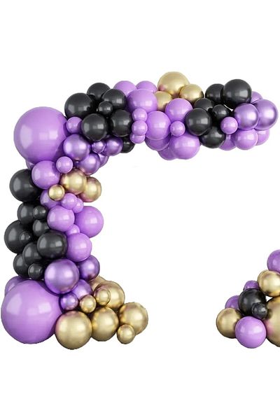 OEM ARC76 Balloon Arch Purple Black Gold Anniversary Senior Events 122 Pieces