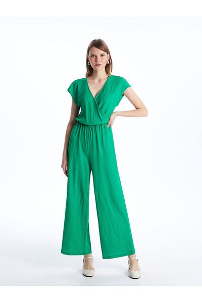 LC Waikiki Lcw Double Breasted Collar Solid Short Sleeve Women's Jumpsuit Fast Fashion