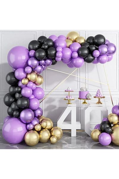 OEM ARC76 Balloon Arch Purple Black Gold Anniversary Senior Events 122 Pieces