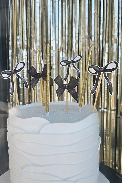 PEKSHOP Black Bow Concept Cake Ornaments Set Cake Candle and Cake Picks Decoration Set 8 Pieces