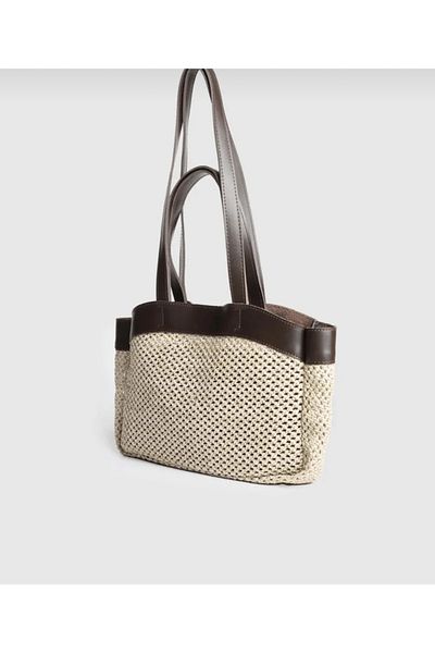 Bagson Women's Handbag Shoulder Bag with Straw Puppy Bag