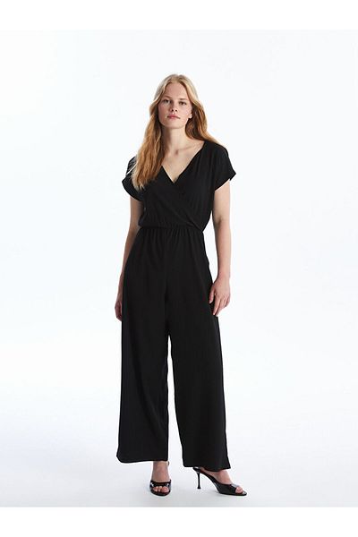 LC Waikiki Lcw Double Breasted Collar Solid Short Sleeve Women's Jumpsuit Fast Fashion