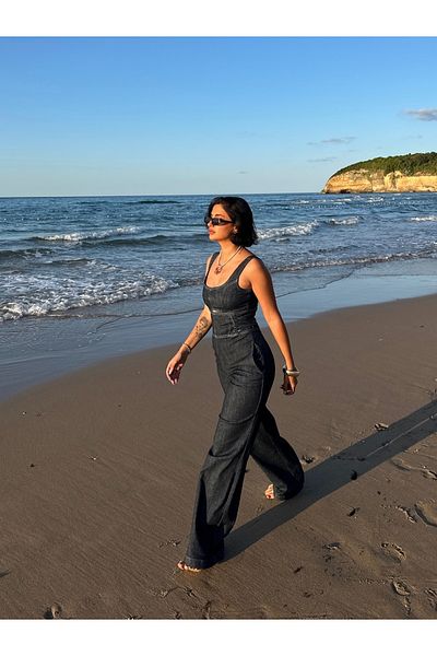 MY LİKA Side Detail Jeans Jumpsuit