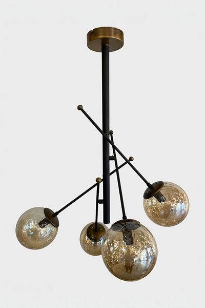 Favori Aydınlatma Black Body Antique Detailed Honey Glass 4-Piece Chandelier