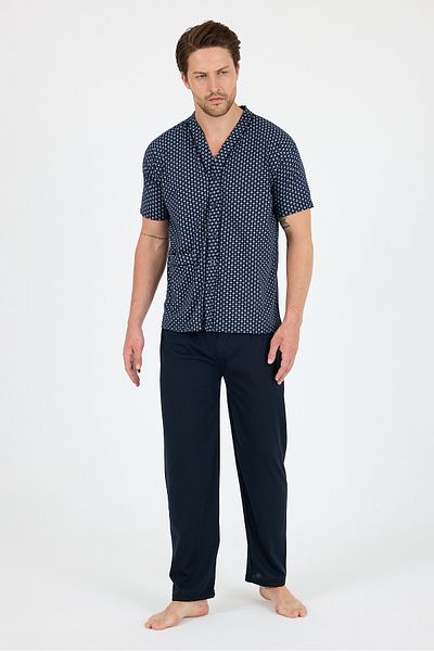 LadyMina Pijama Ανδρικό κοστούμι πιτζάμες με κοντό μανίκι με κουμπιά μπροστά