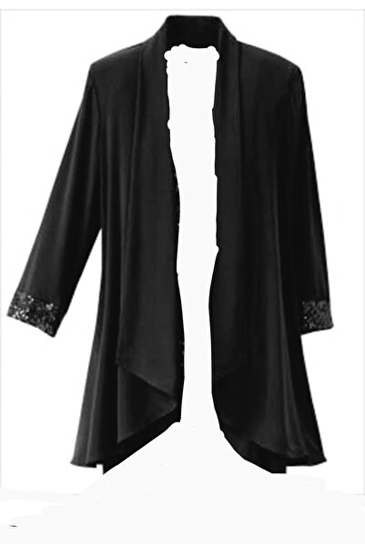 BY HANDE TASARIM Kadın siyah payet kombinli salaş krep ceket