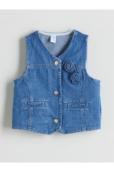 LC Waikiki New Season Flower Appliqued Girls Jean Jacket - S5Q591Z1