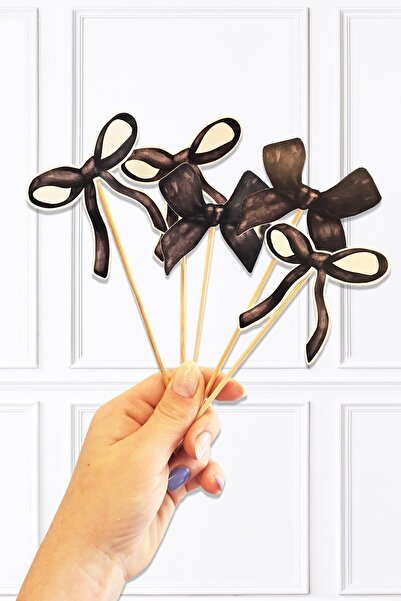 PEKSHOP Siyah Fiyonklar Kürdan Süsleri Cupcake Süsleri Lüks Büyük Boy 10lu Paket