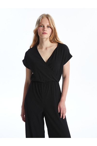 LC Waikiki Lcw Double Breasted Collar Solid Short Sleeve Women's Jumpsuit Fast Fashion