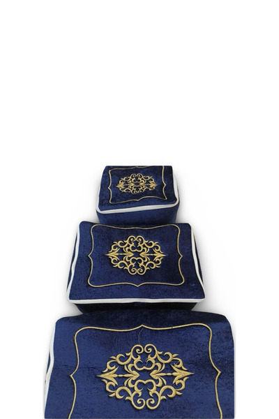 Muensu Lacivert Sırma Kadife Üçlü Çeyizlik Hurç, Bohçalık Hurç 3lü Kadife Hurç, Yeni Model