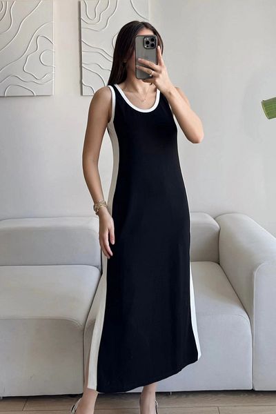 MOZENA Modal Fabric Garnished Side Slit Dress