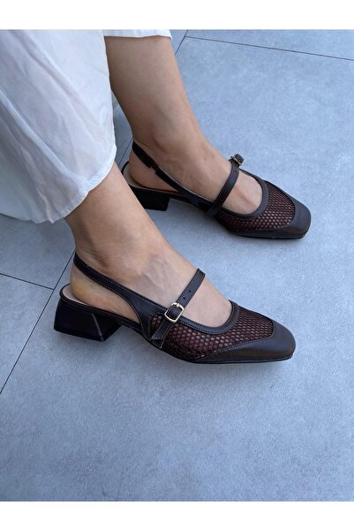 Elvinin Tarzı حذاء ليسا بني مرير بكعب شبكي مفصل