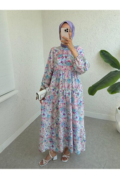 Modamorfo Φόρεμα με λουλουδάτο εμπριμέ με μισό κουμπί - Πούδρα