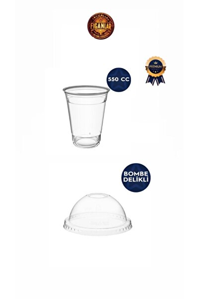 figanlar ambalaj Büyük Boy Kapaklı Sert Plastik Soğuk İçecek Bardağı/Soğuk Kahve Bardağı 550cc(18oz) 25 Adet