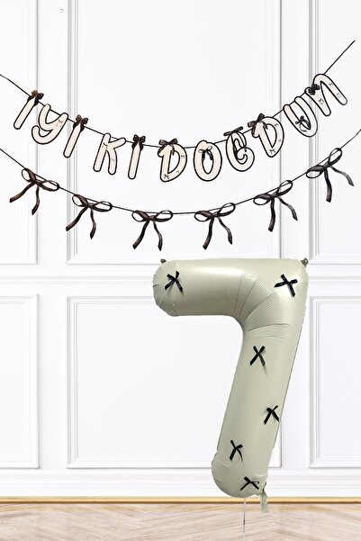 PEKSHOP Black Bow Concept Banner and Birthday Balloon Set with Age Balloons