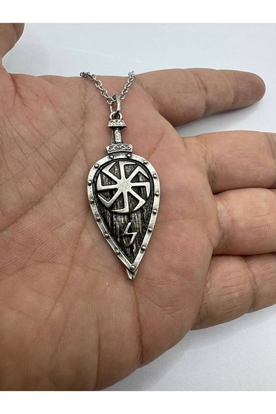 Herşey Nota Nordic Valor – Viking Kolovrat Shield Figured Unisex Necklace (60 cm Chain)
