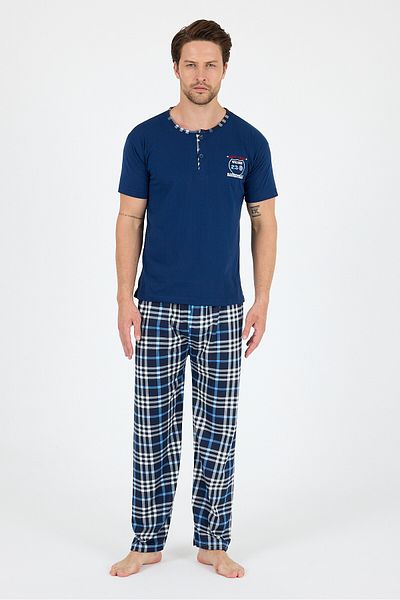 LadyMina Pijama Men's Plaid Short Sleeve Pajamas Suit