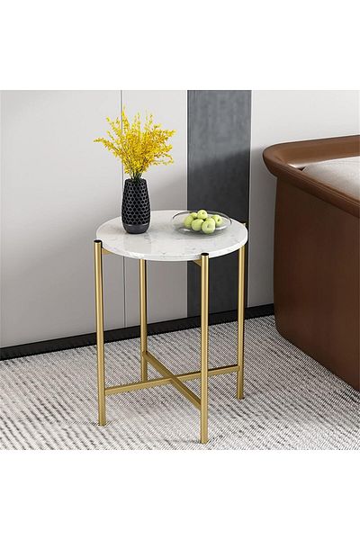 Generic Metal and marble side table 40 x 55 cm - white and gold
