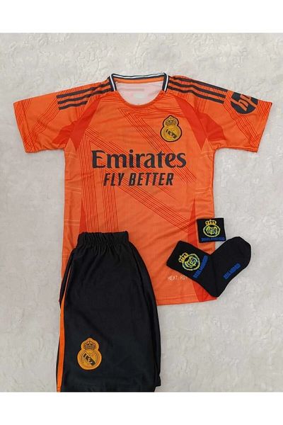 Lion Spor R.E.A.L M.A.D.R.I.D 2024/25 New Season Kylian Mbappe Away Kids Jersey Set of 4 (Orange)