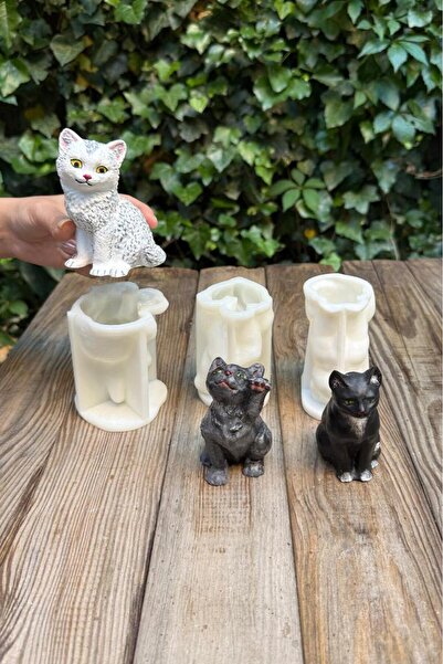 rufus concept Kedi Üçlü Set Silikon Mum Kalıpları