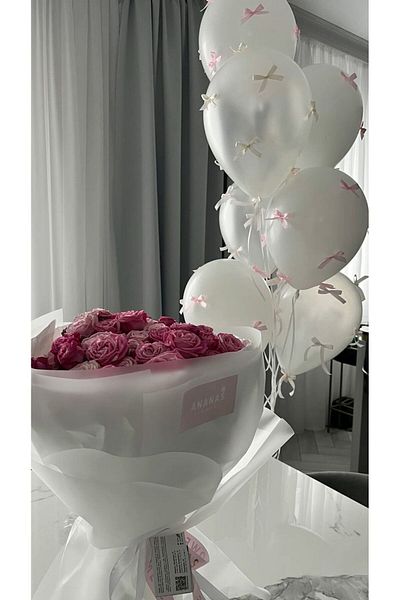 PartyPoo Set of 10 Metallic White Balloons and Pink White Bows Birthday Bride to Be Party Bow Balloon