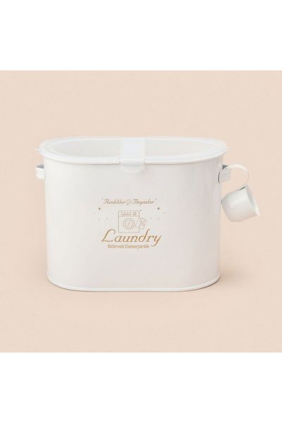 MATMEL Bath 2 Compartment Metal Detergent Box with Plastic Lid - White - 12 Lt