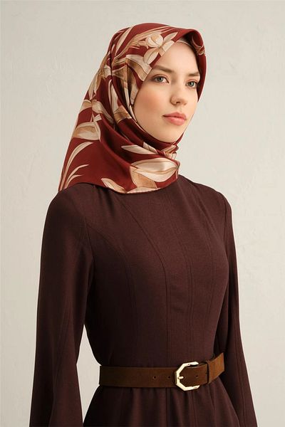 Armine Flower Pattern Pure Silk Sura Scarf 9304 - 57