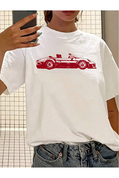 Framgan Kadın/Erkek SUPERCAR Özel Baskılı Günlük Kısa Kol Pamuklu T-Shirt