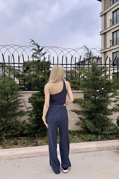 MOZENA Asymmetrical Double Suit with Shoulder Accessory Detail