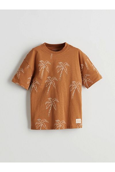 LC Waikiki Lcw Kids Brown Printed Cotton Boys T-Shirts and Shorts 2-Piece