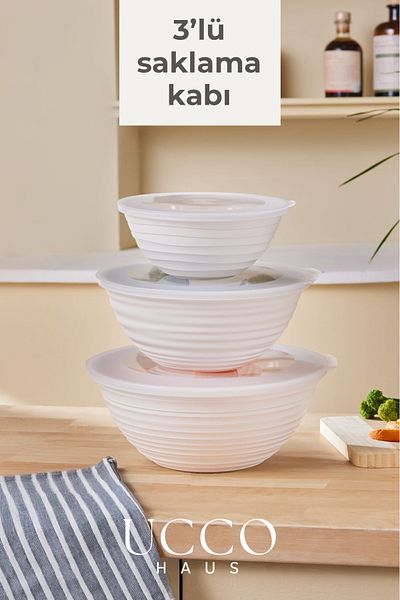 UCCO Set of 3 Storage Containers 1+2+3 Liter Food Storage with Lid Microwave Refrigerator Compatible Pinterest Bowl